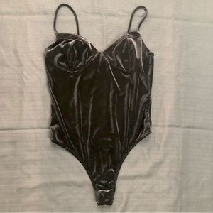 Urban Outfitters | Black Velvet Thong Bodysuit